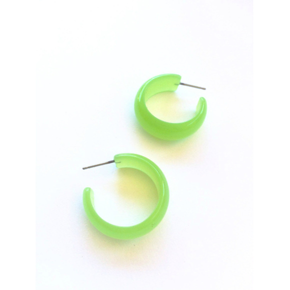Lime Green Moonglow Small Simple Hoop Earrings - Picture 3 of 5